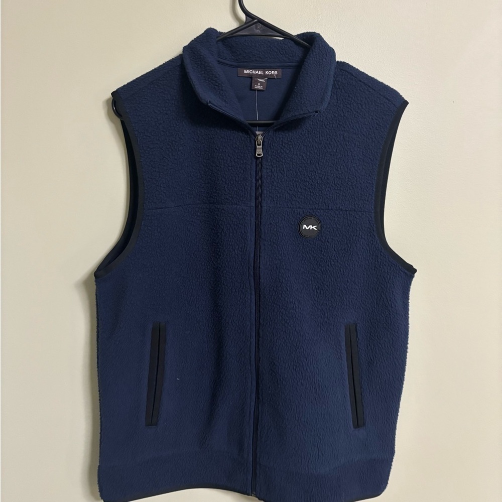Michael Kors Mens MK Full Zip Warm Fleece Vest Size Small Navy Blue New